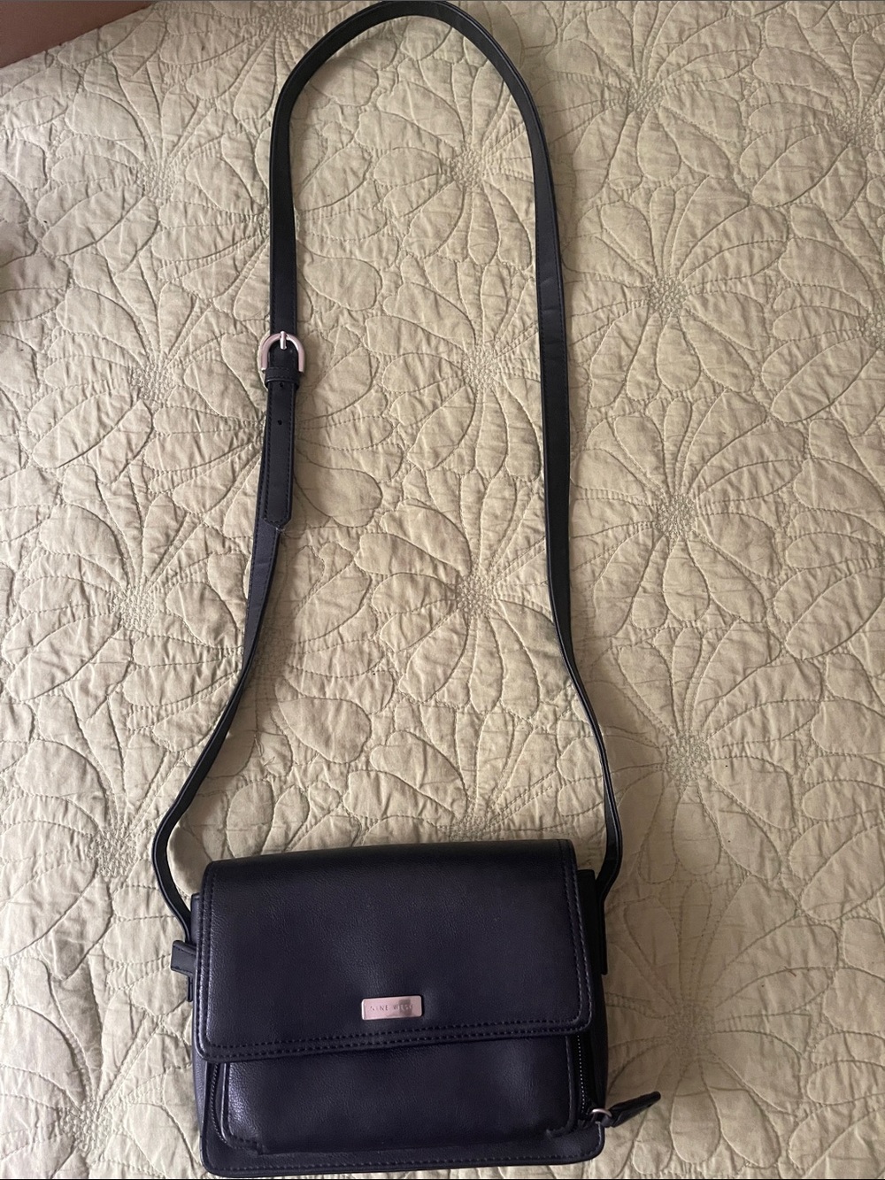 Nine West Black Leather Crossbody Bag - Sleek Everyday Shoulder Bag